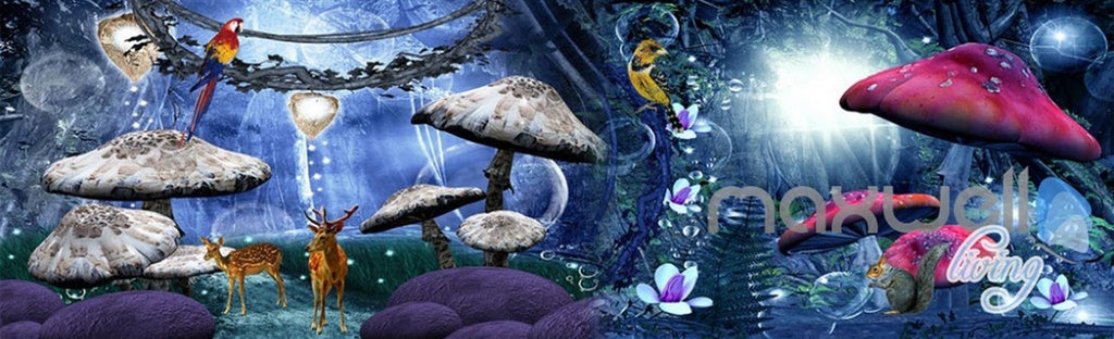 3D Fantacy Moon Forest Mashroom Animals Entire Room Bedroom Wallpaper Wall Mural Art IDCQW-000221