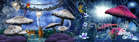Image of 3D Fantacy Moon Forest Mashroom Animals Entire Room Bedroom Wallpaper Wall Mural Art IDCQW-000221
