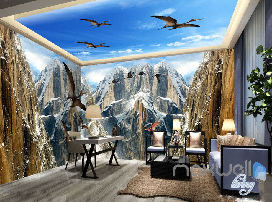3D Mountain Dragons Blue Sky Ceiling Entire Room Bedroom Wallpaper Wal   IDecoRoom