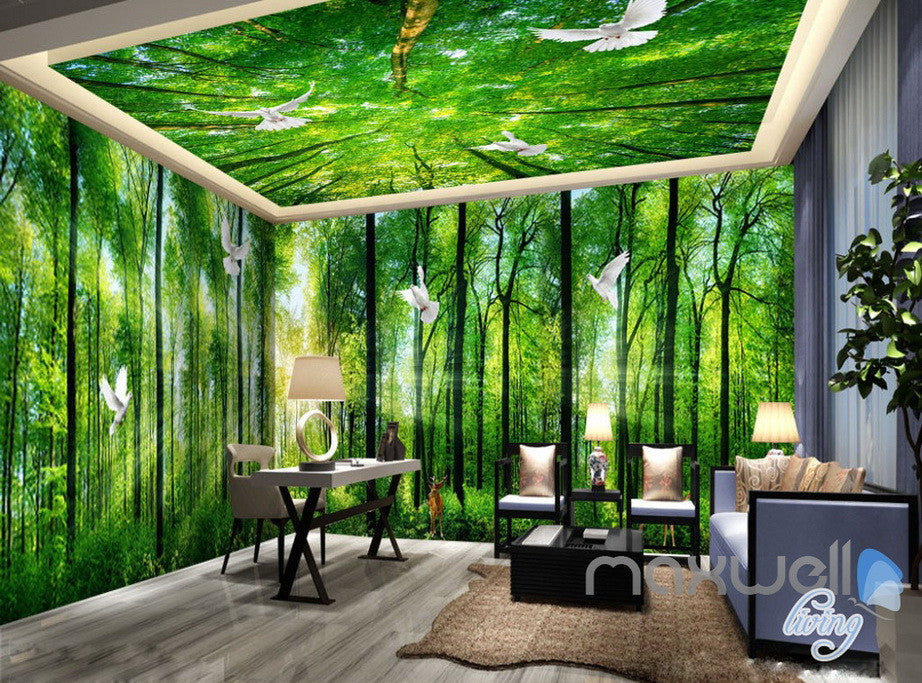 3D Sunrise Forest Deer Entire Living Room Bedroom Wallpaper Wall Mural Art Prints IDCQW-000228