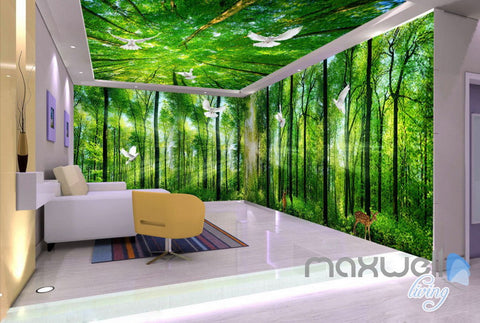 Image of 3D Sunrise Forest Deer Entire Living Room Bedroom Wallpaper Wall Mural Art Prints IDCQW-000228