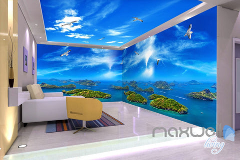 Image of 3D Island View Segull Blue Sky Ceiling Entire Living Room Wallpaper Wall Mural Art IDCQW-000229
