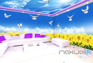 3D Sunflower Field Pigeon Entire Living Room Wallpaper Wall Mural Art Decor Prints IDCQW-000234