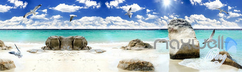 Image of 3D Beach Ocean Seagull Clouds Sky Ceiling Entire Living Room Wall Mural Art Decor IDCQW-000236