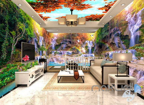 Image of 3D Maple Tree Ceiling Waterfall Entire Living Room Wallpaper Wall Mural Art Decor IDCQW-000243