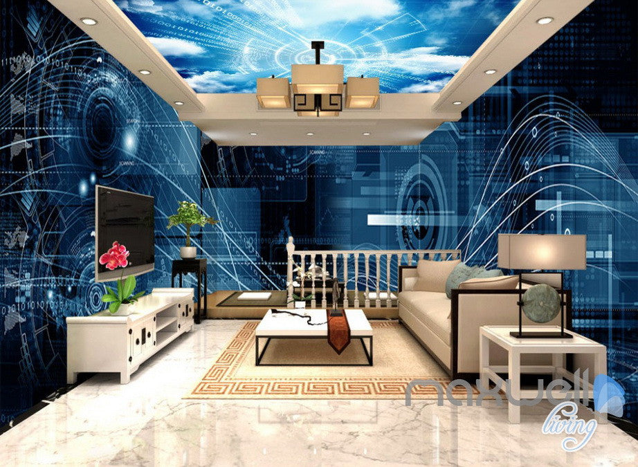 3D Digital Cyber Data Math Science Entire Office Room Wallpaper Wall Mural Art Decor IDCQW-000244