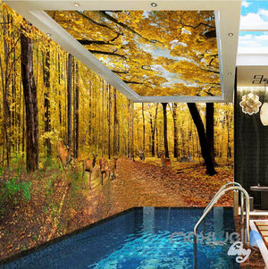 3D Yellow Tree Forest Top Ceiling Entrie Room Bedroom Wallpaper Wall Mural Art Decor IDCQW-000245