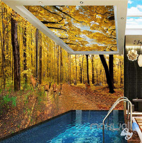 Image of 3D Yellow Tree Forest Top Ceiling Entrie Room Bedroom Wallpaper Wall Mural Art Decor IDCQW-000245