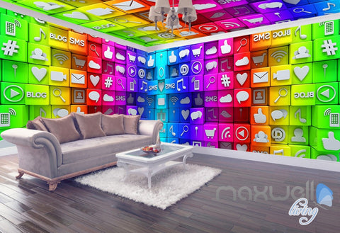 Image of 3D Colorful Icons Digtal World Entire Room Office Business Wallpaper Wall Mural Decor IDCQW-000248