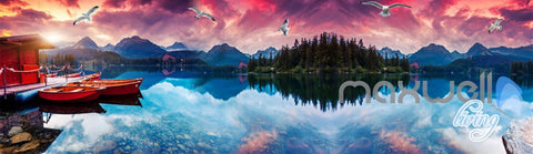 Image of 3D Moutains Reflection in Water Sunset Glow Entire Living Room Wallpaper Wall Mural IDCQW-000252