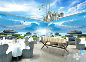 3D Sunrise Lakes Birds Clouds Sky Entire Living Room Wallpaper Wall Mural Art IDCQW-000255