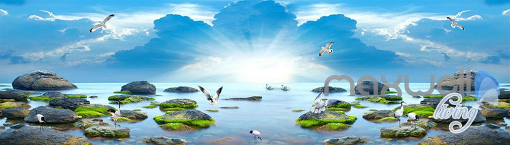 3D Sunrise Lakes Birds Clouds Sky Entire Living Room Wallpaper Wall Mural Art IDCQW-000255