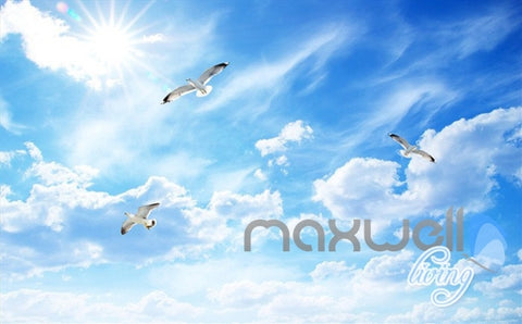Image of 3D Sunrise Lakes Birds Clouds Sky Entire Living Room Wallpaper Wall Mural Art IDCQW-000255