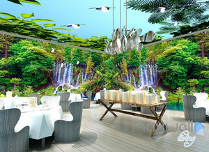 3D Waterfall Green Forest Entire Living Room Business Wallpaper Wall Mural Art IDCQW-000256