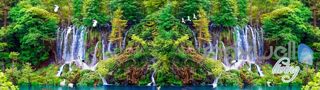 3D Waterfall Green Forest Entire Living Room Business Wallpaper Wall Mural Art IDCQW-000256