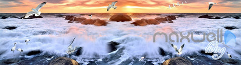 Image of 3D Rising Tide Sunset Seagull Entire Living Room Business Wallpaper Wall Mural Art IDCQW-000257