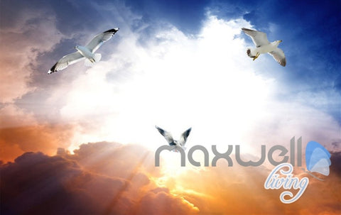 Image of 3D Rising Tide Sunset Seagull Entire Living Room Business Wallpaper Wall Mural Art IDCQW-000257