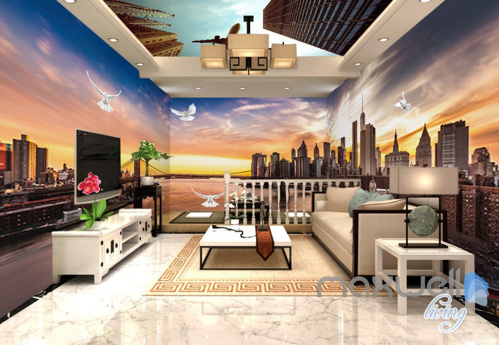 3D Modern Bridge City Entire Living Room Office Wallpaper Wall Mural Art IDCQW-000259