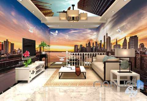 Image of 3D Modern Bridge City Entire Living Room Office Wallpaper Wall Mural Art IDCQW-000259