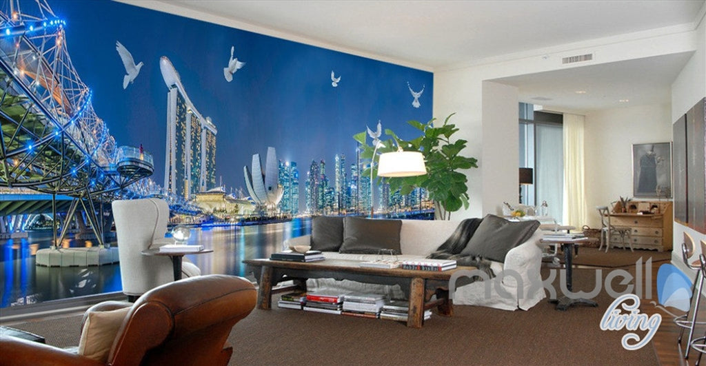 3D City Night Light Show Entire Living Room Office Wallpaper Wall Mural Art IDCQW-000260