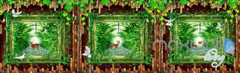 Image of 3D Wood Windows Forest Deer Entire Living Room Bedroom Wallpaper Wall Mural Art IDCQW-000267