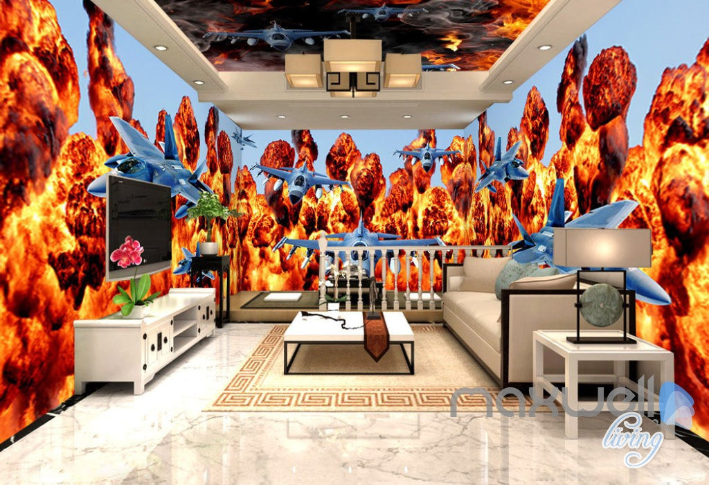 3D Planes Fire Entire Living Room Business Wallpaper Wall Mural Art Decor IDCQW-000269