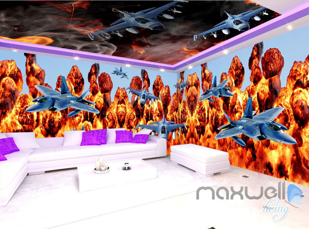 3D Planes Fire Entire Living Room Business Wallpaper Wall Mural Art Decor IDCQW-000269