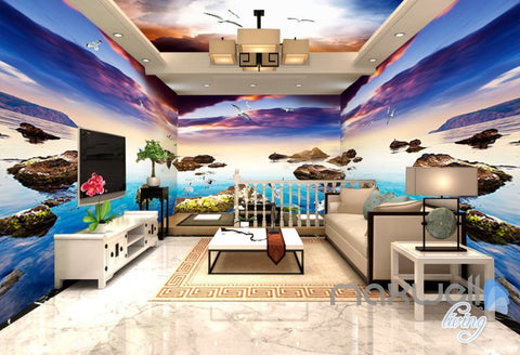 Image of 3D Clouds Lake Rocks Entire Living Room Business Wallpaper Wall Mural Art Decor IDCQW-000270