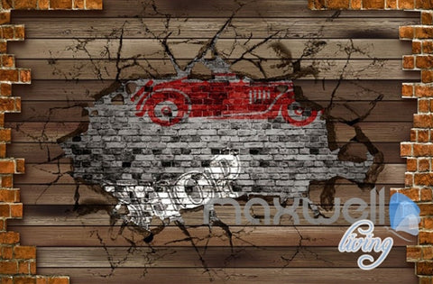 Image of 3D Cars Break Brick Wall Entire Living Room Business Wallpaper Mural Art Decor IDCQW-000272