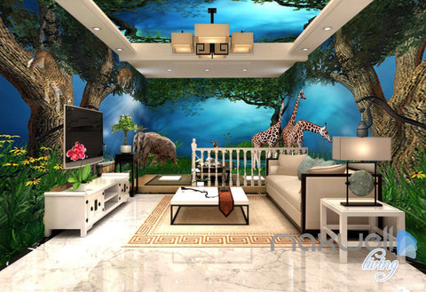 Image of 3D Jungle Animals Forest Elepant Entier Living Room Business Wallpaper Wall Mural IDCQW-000274