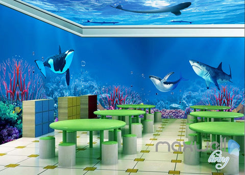 3D Whale Shark Underwater Ceiling Entire Living Room Bathroom Wallpaper Wall Mural IDCQW-000276