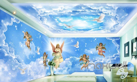 Image of 3D Angels Sky Heaven Clouds Pegion Full Living Room Bedroom Wallpaper Wall Mural  IDCQW-000279