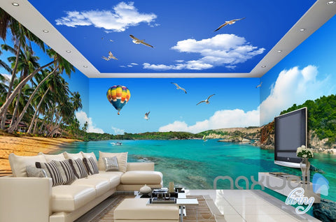 Image of 3D Palm Bay Beach Hot Airballoon Entire Living Room Business Wallpapaer Wall Mural  IDCQW-000282