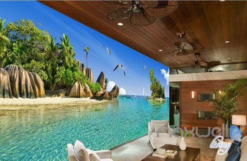 Image of 3D Island Rocks Seagull Birds Entire Living Room Business Wallpaper Wall Mural Art IDCQW-000283