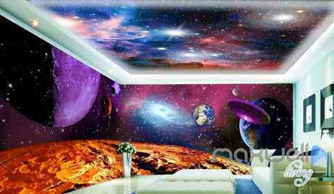 Image of 3D Mars Surface Galaxy Nubela Ceiling Entire Living Room Business Wallpapaer Wall Mural IDCQW-000284