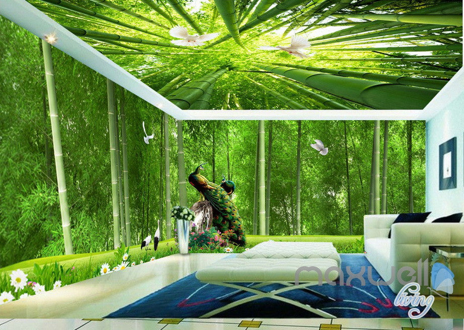 3D Bamboo Forest Peacock Entire Living Room Bedroom Wallpaper Wall Mural Art Prints IDCQW-000291