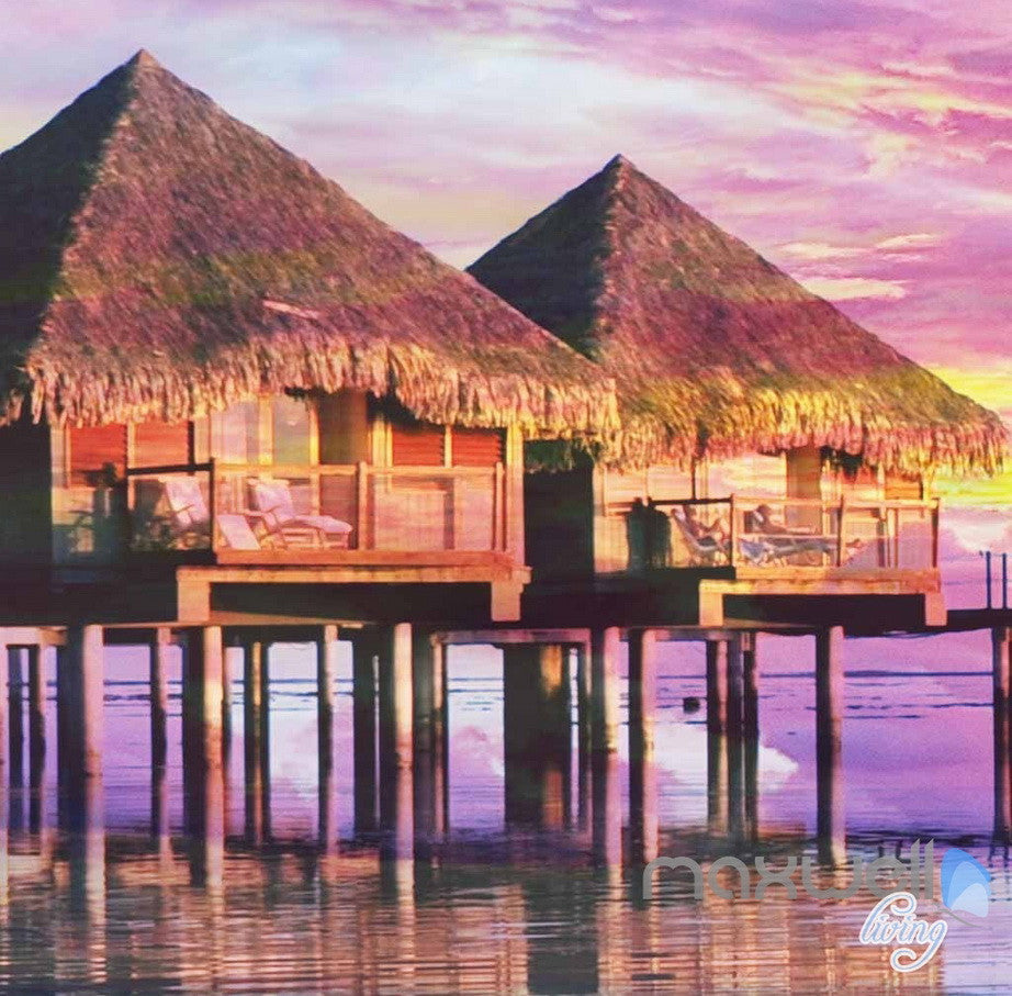 3D Tropical Island Resort Cabins Entire Living Room Wallpaper Wall Mural Art Prints IDCQW-000292