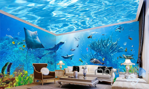 3D Underwater Rays Fish Shimmering Water Ceiling Entire Living Room Wallpaper Wall Mural IDCQW-000293