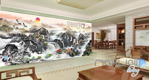 Image of 3D Classic Chinese Style Mountain Sunrise Entire Living Room Wallpaper Wall Mural Decal IDCQW-000301