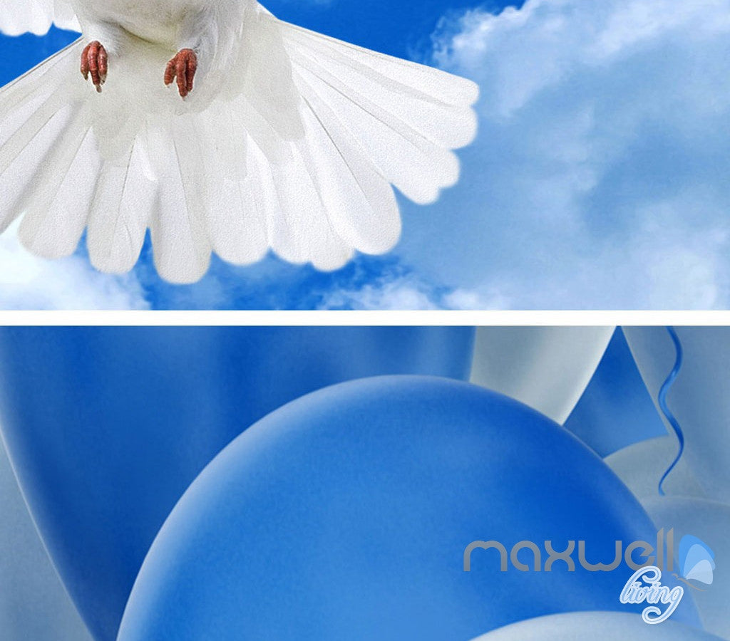3D Pigeons White Blue Balloon Sky Entire Living Room Wallpaper Wall Mural Decal Art IDCQW-000302