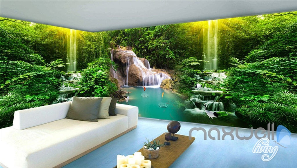3D Waterfall Pond Fish Entire Living Room Bedroom Wallpaper Wall Mural Decal Art Prints IDCQW-000305