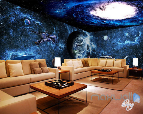 Image of 3D Earth Spacecraft Science Explore Entire Living Room Business Wallpaper Wall Mural Decal IDCQW-000306