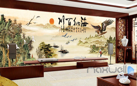 Image of 3D Classic Chinese Painting Eagle Entire Living Room Business Wallpaper Wall Mural Decal IDCQW-000307