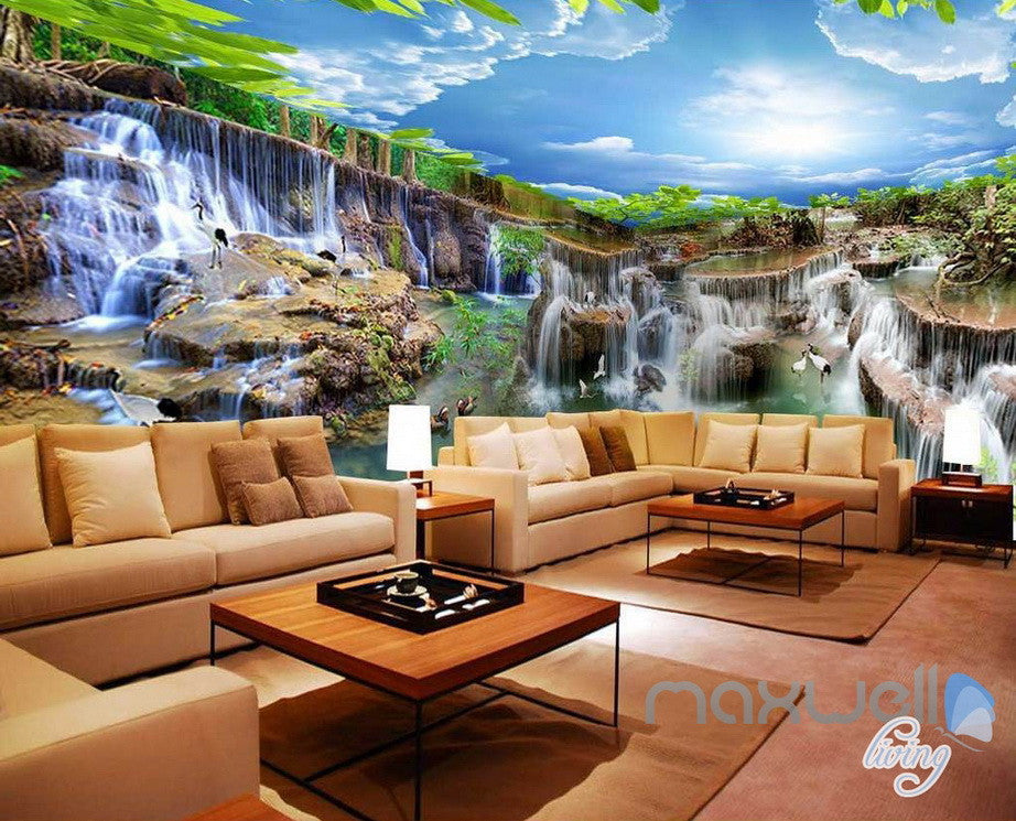 3D Long Waterfall Pond Entire Living Room Business Wallpaper Wall Decal Mural IDCQW-000308