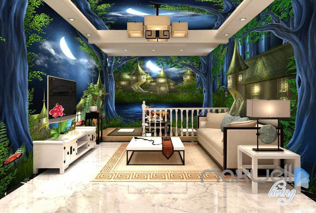 3D Fairy Tale Forest Village Deer Entire Kids Room Wallpaper Wall Decal Mural Art Prints IDCQW-000309