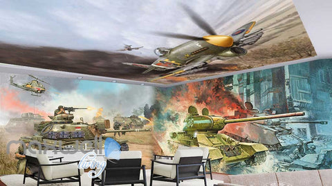 Image of 3D Fighter Plane Ceiling Tank Wall Murals Wallpaper Decals Art Print Decor IDCQW-000310