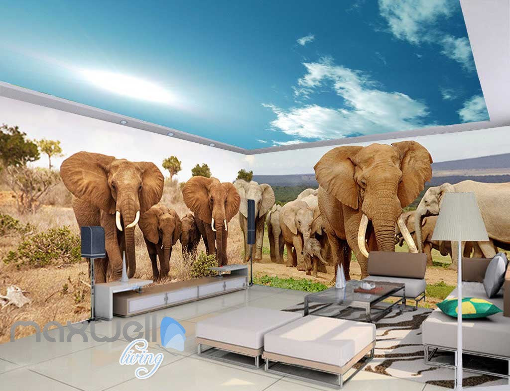 3D Elephant Africa Grassland Wall Murals Wallpaper Decals Art Print IDCQW-000315