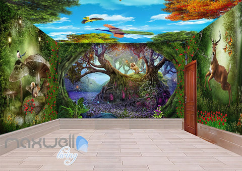 Image of 3D Fairy Tale Land Deer Squiral Wall Murals Wallpaper Decals Art Prints IDCQW-000318
