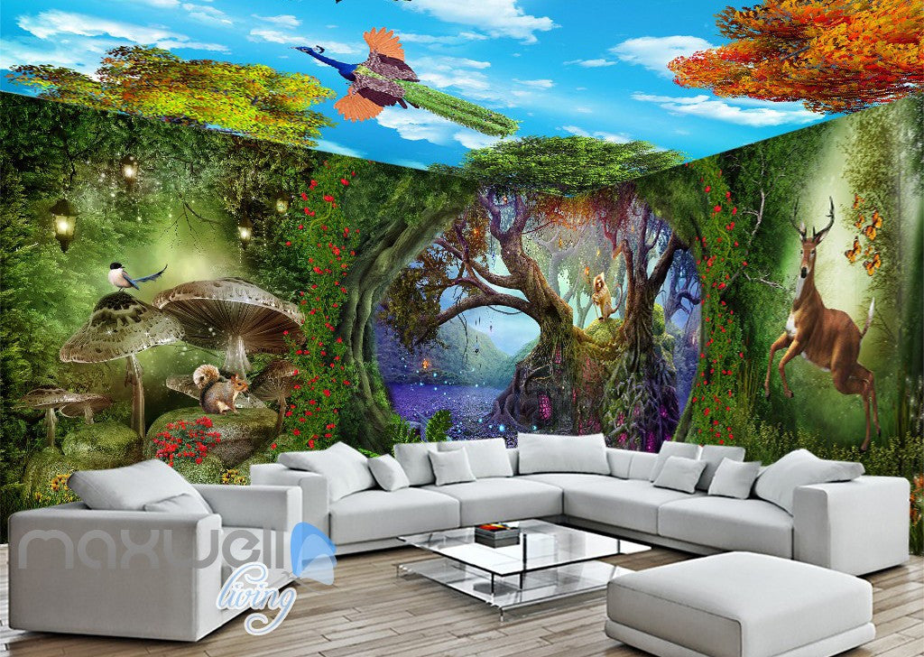 3D Fairy Tale Land Deer Squiral Wall Murals Wallpaper Decals Art Prints IDCQW-000318