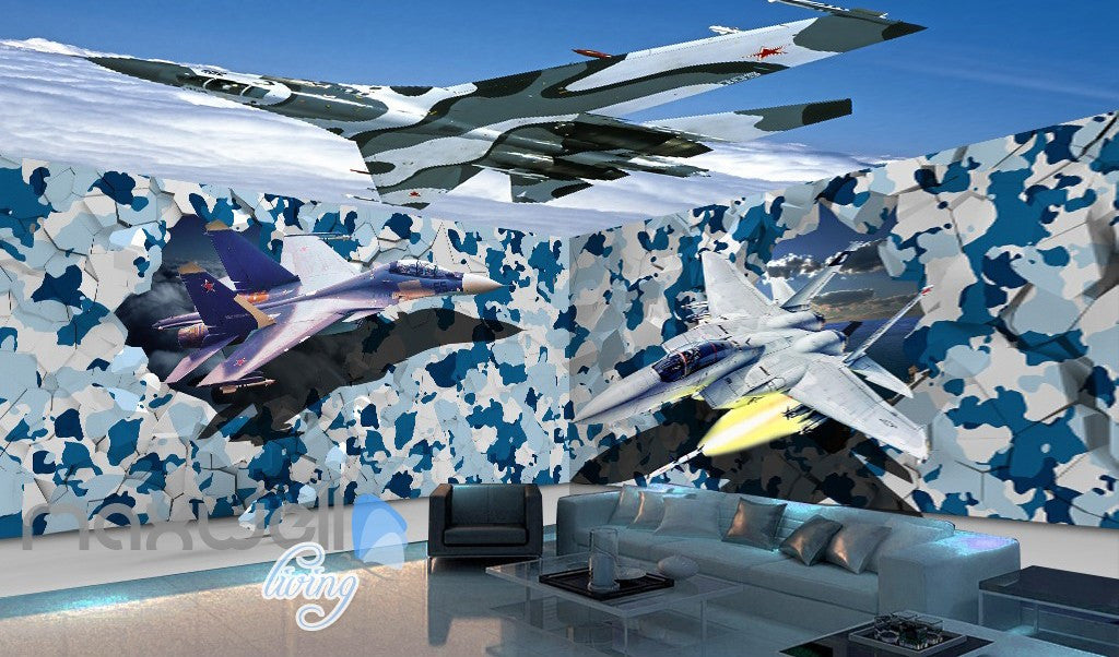 3D Fighter Plane Blue Sky Entire Room Ceiling Wall Murals Wallpaper Decals Art IDCQW-000320